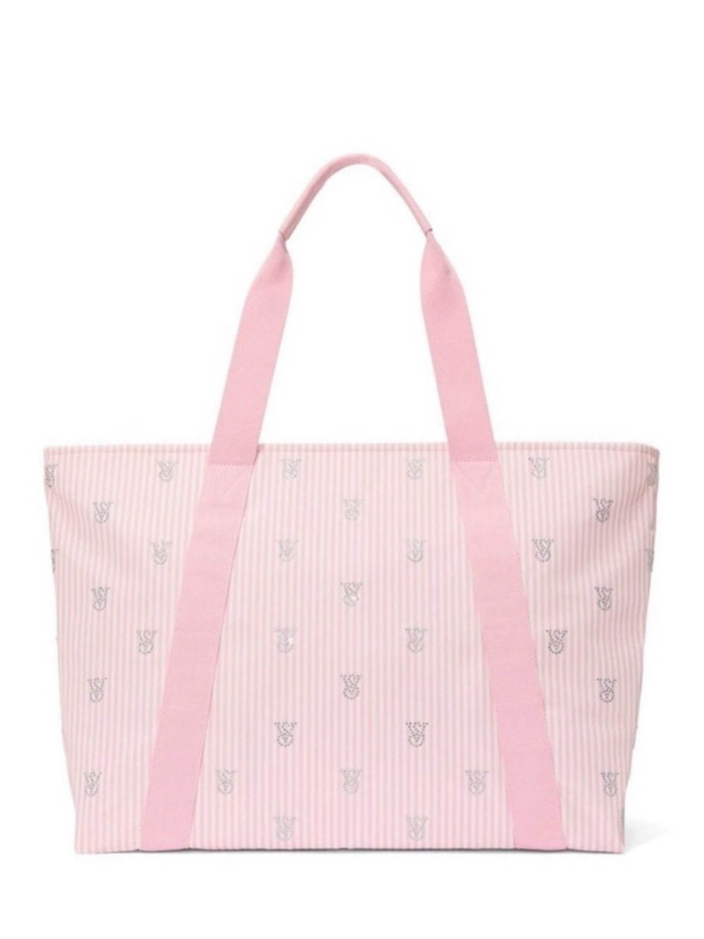 Victoria's Secret Pink Striped Tote with Logo Print